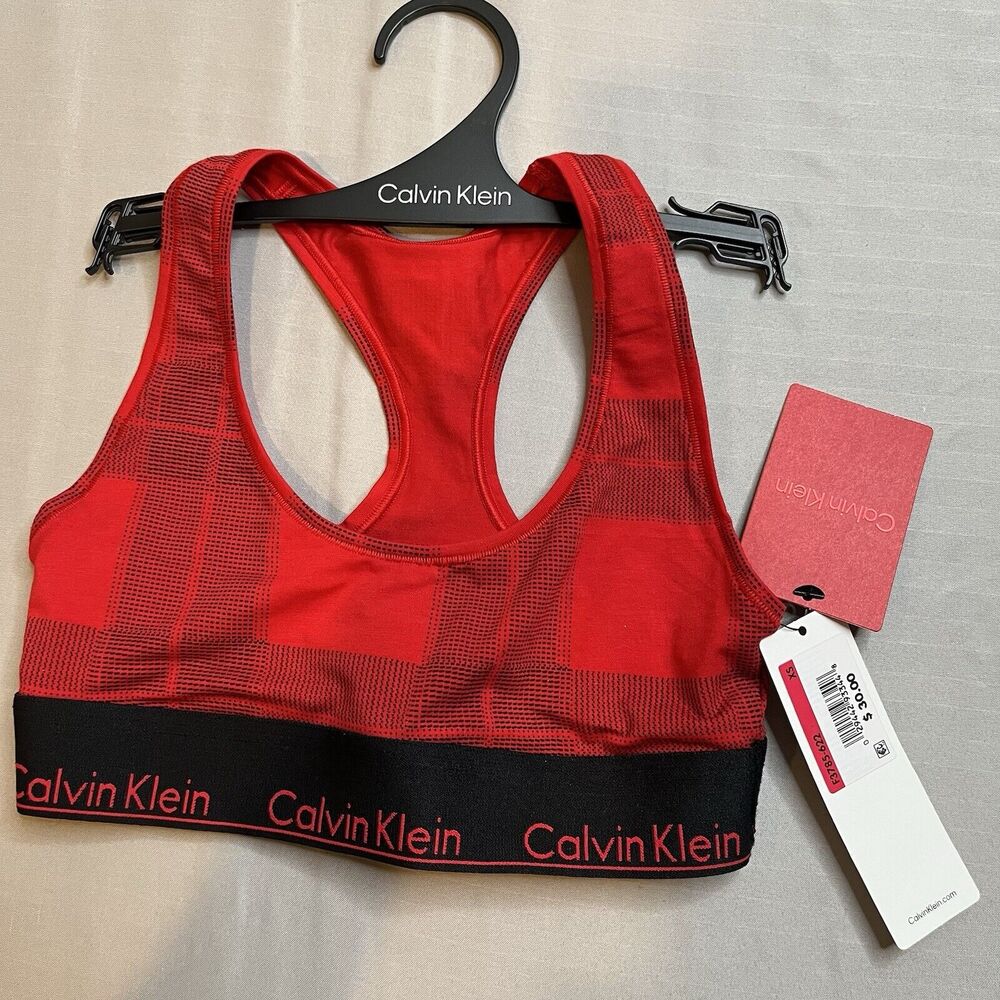 Calvin Klein Women's Modern Unlined Bralette, Plaid Red/Black XS NWT